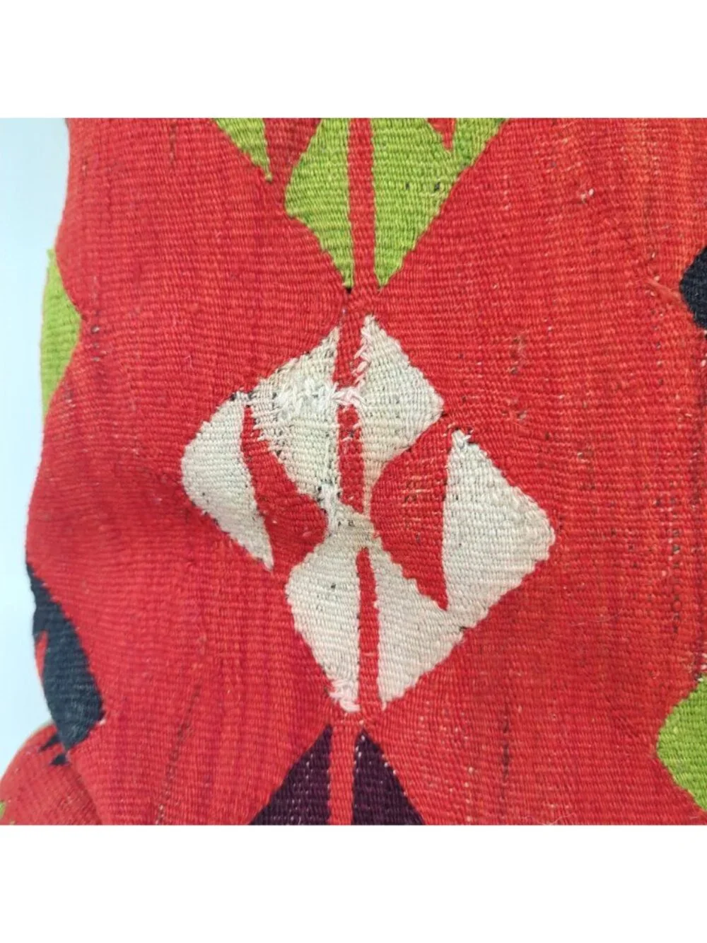 Vintage 80s Kilim Pillow Red Woven Wool Hand Folk Square